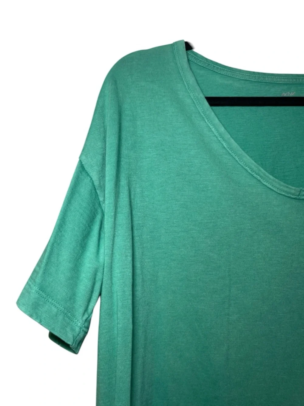 Aerie Mint Green Cotton Distressed V-Neck Oversized Boyfriend T-Shirt Size Large - Picture 2 of 16